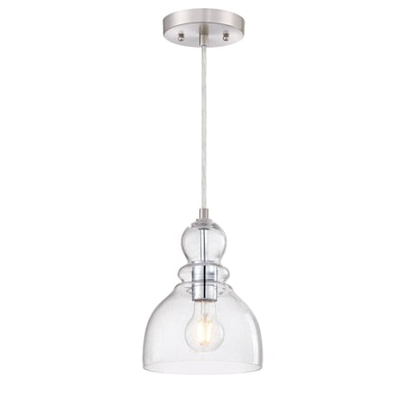 Westinghouse Mini Fiona LED Pendant, Dimmable 6.5W, Brushed Nickel, Clear Seeded Glass 6132800